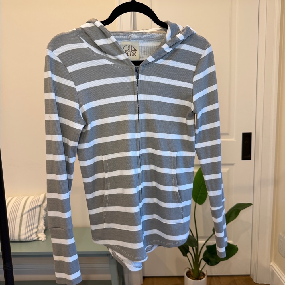 Chaser Gray & White Striped Hooded Zip-Up